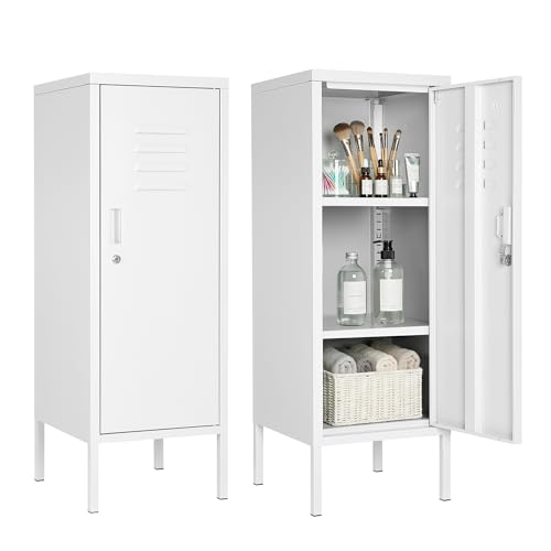 White Lockable Metal Locker Cabinet - 39"H Storage Closet with Adjustable Shelves