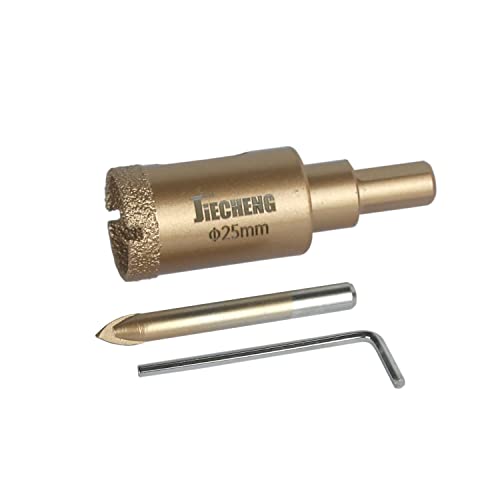 Brazed Diamond 1 inch Hole Saw with Center Drill Bit for Ceramic,Porcelain,Tile,Glass,Granite Quartz,Marble,Gemstone,Dry Drilling 25mm