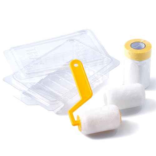 VOOMEY 2 Inch Small Paint Roller Kit with Pre-Taped Masking Film, Paint Tray Liner, Mini Paint Roller for Painting Corners