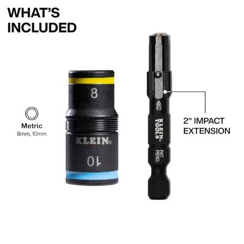 Klein Tools 32931M 2-in-1 Metric Impact Socket Set, 1 Flip Socket with 2 Metric Hex Sizes, 8mm and 10mm, Impact Rated 2-Inch Shaft