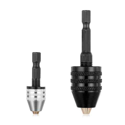 2 Pcs Keyless Drill Chuck Adapter, 1/4 Inch Hex Shank Keyless Drill Chuck for Impact Driver Fast Change Converter Extension for Tool Attachment(0.3-6.5mm,0.3-3.6mm)