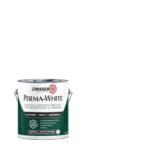 Zinsser PERMA-WHITE Mold & Mildew-Proof Interior Paint Quart Eggshell White - Self-Priming, Washable Finish, 5-Year Mold Resistance