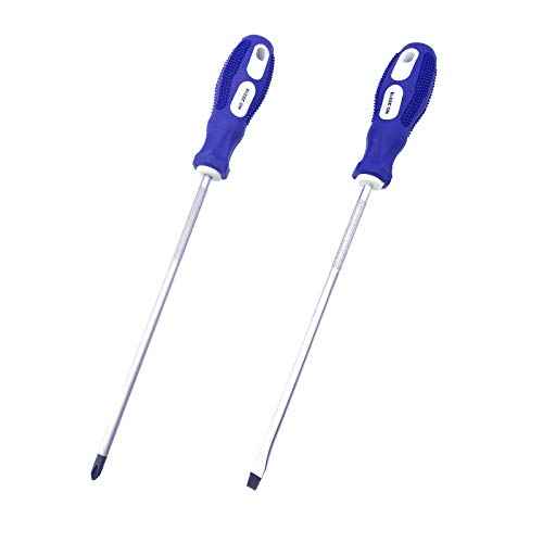 Slotted and Phillips Screwdriver, 8" Long Cross-head & Flat Blade £¨PH2£©, 2 Packs Magnetic Screwdriver with Rubber Handle (8 inch)