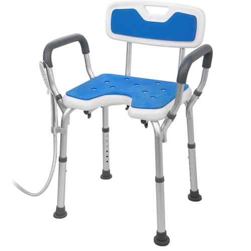 Shower Chair with Arms and Back Heavy Duty 330lbs, Shower Seat for Inside Shower Bathroom Chair with U-Shaped Cutout Seat & Cold-Proof Pads, Tools-Free Assembly