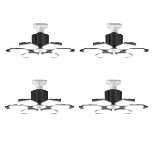 LED Garage Light Bulbs, 100W 6000K Garage Lights Ceiling Led with 6 Adjustable Panels, E26/E27 Screw in Shop Light for Attic Workshop Basement Barn - 4 Pack