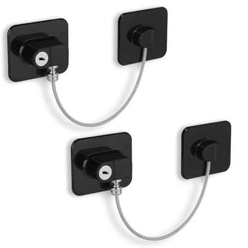Fridge Lock with Key, Safety Lock for Refrigerator, Cabinet, Drawer, Window ? Easy to Install, No Drilling(2 Pack, Rectangle Black)