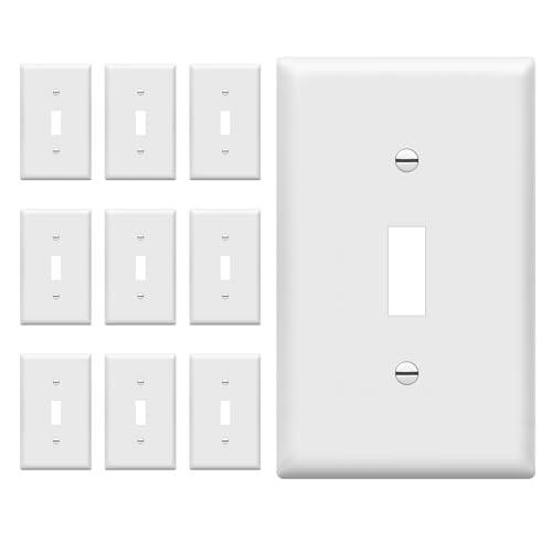 ENERLITES White 1-Gang Toggle Wall Plate Cover 4.50 x 2.76 Inches Pack of 10 with Screws