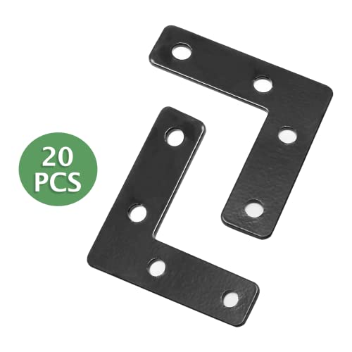 Uenhoy 20 Pcs L Shape Black Flat Brackets 50x50mm/2x2 Inches with Screws