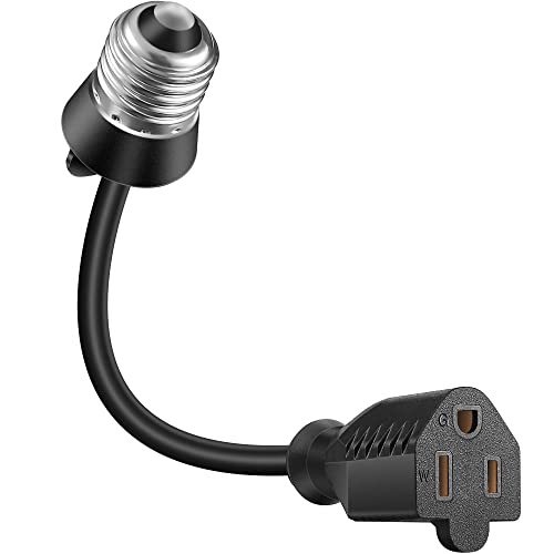 Feekoon Black E26/E27 Light Socket Adapter with 3 Prong Outlet & Extension Cord - 1 Pack