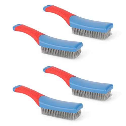 4pcs Small Wire Brushes with Curved Handles, Reinforced Bristle Heavy Duty Stainless Steel Wire Scratch Brush Practical Cleaning Tools for Grill & Industrial Cleaning
