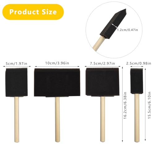 8 Pcs Foam Paint Brushes, 4 Sizes Wood Handle & Sponge-Tipped, 2 Each of 1", 2", 3", 4", Foam Brushes for Staining, Varnishes, Large Area Painting and DIY Craft Projects