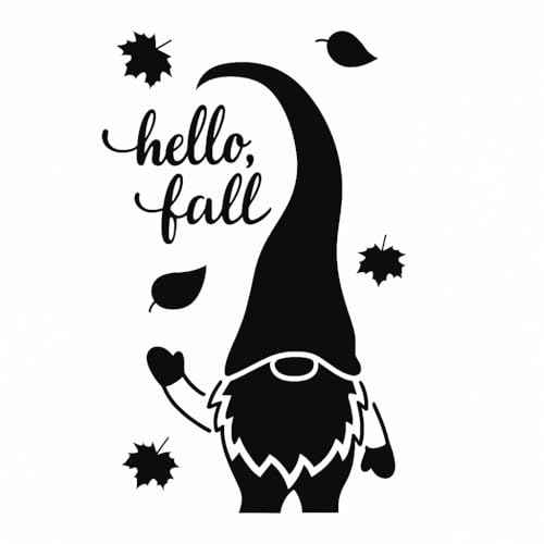 Hello Fall Gnome Stencil ? 14x8 Inch Reusable Autumn Template with Leaves for Painting on Wood, Porch Signs, Walls, Fabric & Seasonal Crafts