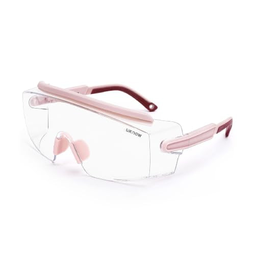 Pink UKNOW Safety Goggles Over Glasses Anti-Fog Protective Eyewear with Clear Wraparound Lens