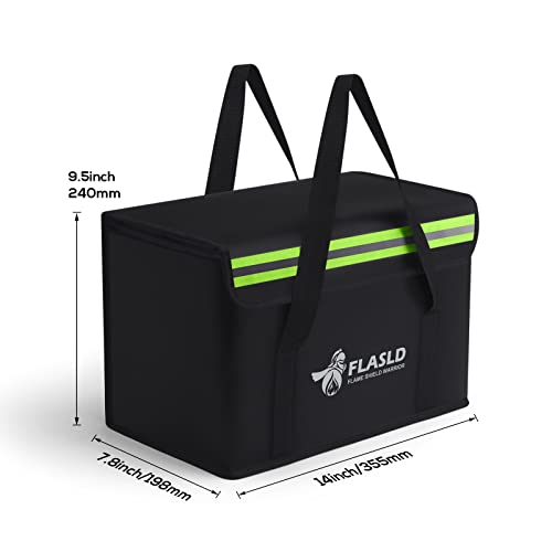 FLASLD Large Fireproof Lithium Battery Storage Bag 14 x 7.8 x 9.5in Waterproof Fireproof Case