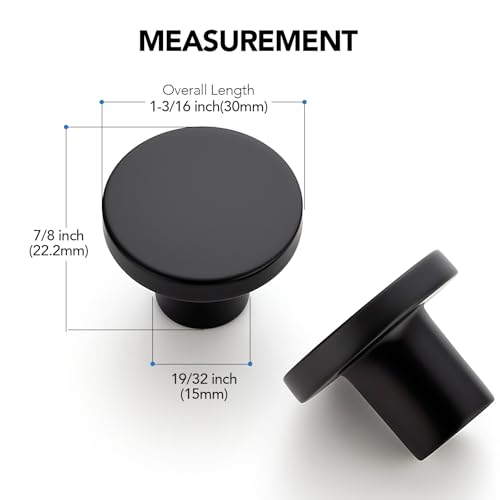 HOME EDIT 10 Pack Black Cabinet Knobs - 1-1/5 Inch Round Drawer Pulls