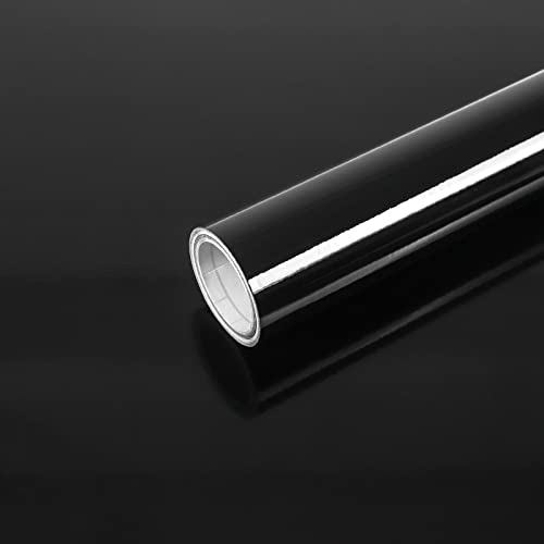 Abyssaly Black Contact Paper Peel and Stick Countertops Glossy Self-Adhesive Removable Wallpaper 15.7 in x 118 in Kitchen Wallpaper for Cabinet Vinyl Film Shelf Paper