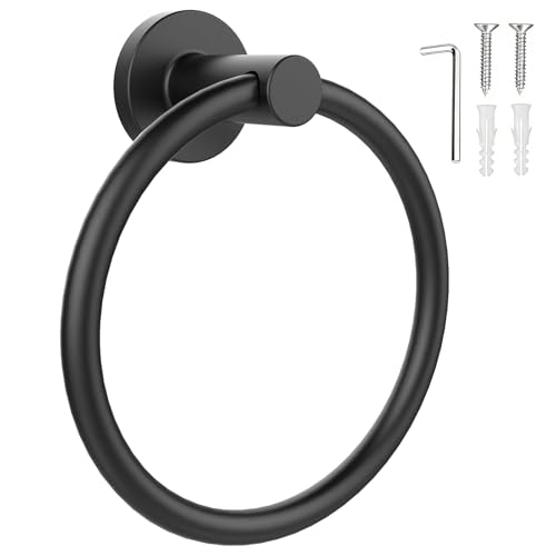 SetSail Matte Black Bathroom Towel Ring Wall Mount - Durable Stainless Steel, Space Saving, Easy Install