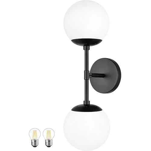 KoKo&Yukina Mid Century Modern Bathroom Matte Black Bathroom Vanity Light Fixtures Globe Sconce 2 Light Vanity Light Gold Vanity Light Mid Century Wall Sconce