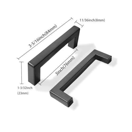 KHTUMEWARE 10 Pack 3 Inch Center to Center Black Cabinet Pulls Square Bar Handles Matte Finish
