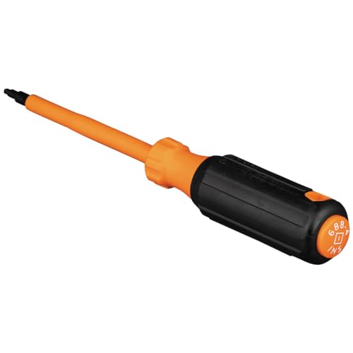 Klein Tools 6884INS Insulated Screwdriver, Made in USA, 1000V #1 Square Tip Screwdriver with 4-Inch Shank, Tip-Ident, Cushion-Grip Handle