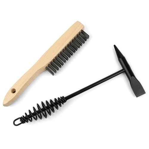 2 Pack Welding Chipping Hammer and Wire Brush Set ? 11" Hammer with Coil Spring Handle, Cone and Vertical Chisel and 9.8" Stainless Steel Brush for Slag, Spatter, Residue Removal