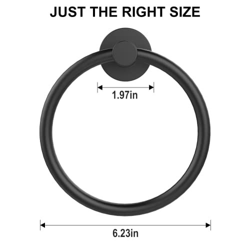 SetSail Matte Black Bathroom Towel Ring Wall Mount - Durable Stainless Steel, Space Saving, Easy Install