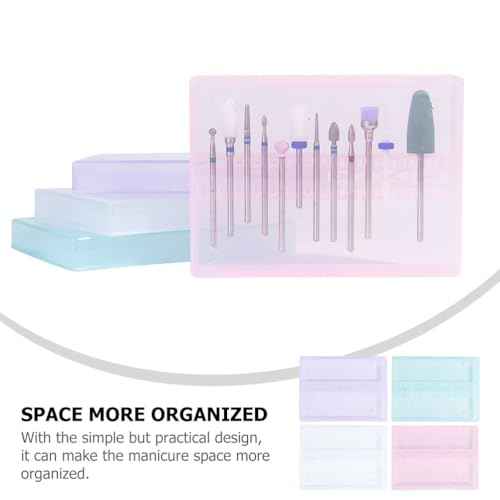 Nail Drill Bits Cases Nail Drill Box Manicure Case: 4pcs 14 Grids Nails Drill Bits Storage Box Nail Polishing Heads Display Container Holder for Grinding Heads Drill Storage Box
