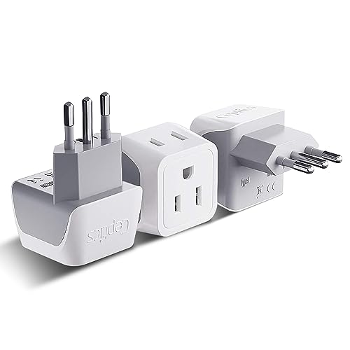 Ceptics Italy Travel Plug Adapter White Silver - 3 Pack, Grounded Type L for Cell Phones, Laptops, Chargers