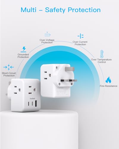 2 Pack UK to US Travel Plug Adapter with USB-C & USB-A Charging - Type G