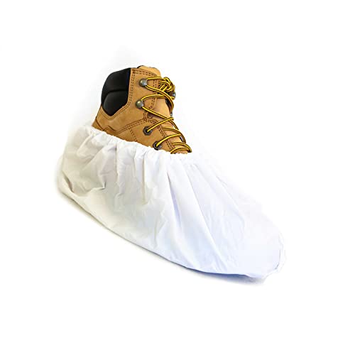 Waterproof Boot and Shoe Covers - Durable, Extra Large, Stretchable Up to Size 14 Work Boot - Dispenser Box Contains 80 Shoe Covers (40 Pair) - White