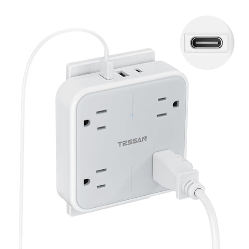 TESSAN Grey 4 Outlet Power Strip with 2 USB-C Ports and Surge Protection