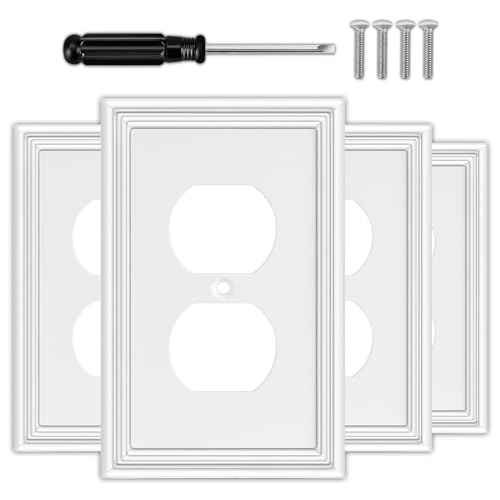 OKAYZIP White Decorative Outlet Covers Wall Plates - 4 Pack, Duplex Version