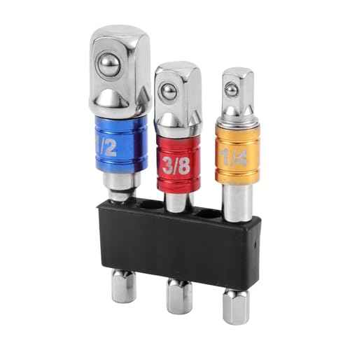 3pcs Impact Grade Socket Adapter Set, 1/2" 3/8" 1/4" Impact Driver Socket Adapter Hex Shank Drill Bit Adapters for Cordless Drill Screwdriver Power Drills