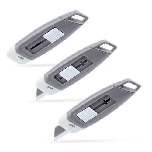 Steelite Mini Ceramic Box Cutter, 2-Stage Retractable Box Opener, Mini Magnetic Package Opener with Safety Lock, Small Utility Knife Ceramic Blades with Keychain Hole 3-pack
