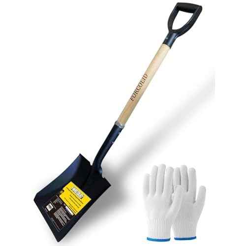 Flat Shovel, Square Shovel for Transfer Snow, 41 inch Long, Durable D Grip, for Farming, Outdoor Works, Gardening, Landscape Works
