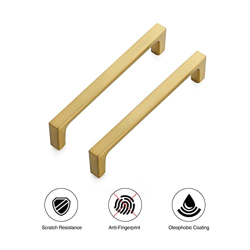 Ravinte 5 Inch Brushed Brass Cabinet Handles Pack of 10 - Solid Pulls