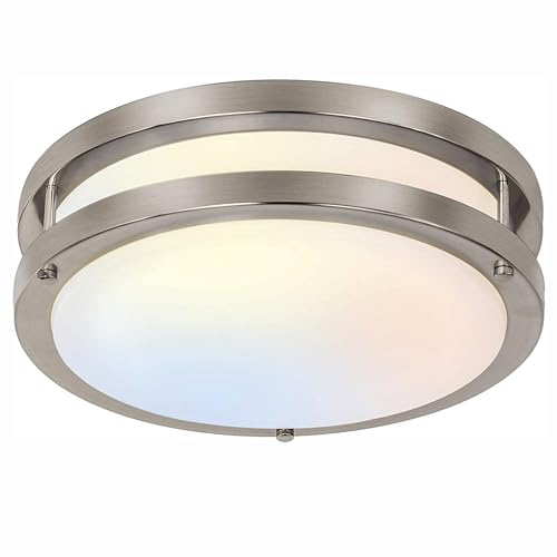 Hykolity 13-Inch Flush Mount LED Ceiling Light Fixture, Brushed Nickel, 5CCT