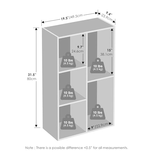 Furinno Reed Closet Organizers and Storage, 5-Cube Reversible Closet Shelves, Organization Shelf, 9.4" x 19.5" x 31.5", for Bedroom, Closet, White