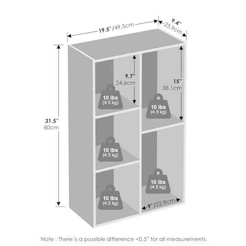 Furinno Reed Closet Organizers and Storage, 5-Cube Reversible Closet Shelves, Organization Shelf, 9.4" x 19.5" x 31.5", for Bedroom, Closet, White