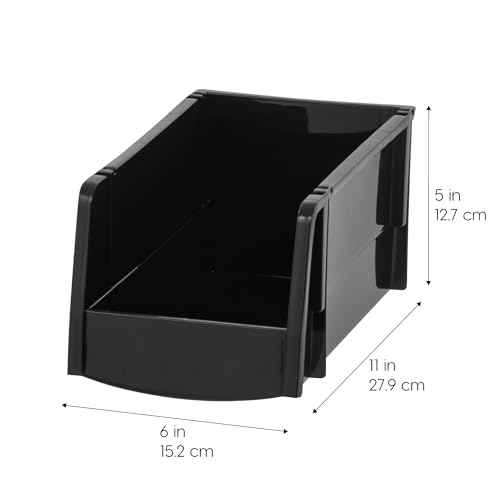 IRIS USA Medium Stackable Storage Bins, 8-Pack, 11"L x 6"W x 5"H, |Made in USA|, Plastic Open Front Shelf Bin for Organizing Parts, Hardware, Tools, Supplies, Garage Shelf, Pantry - Black