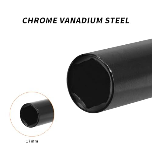 1/2" Drive by 17mm Deep Impact Socket, Heat-Treated CR-V Steel 8" Length, 6-Point Metric Sizes