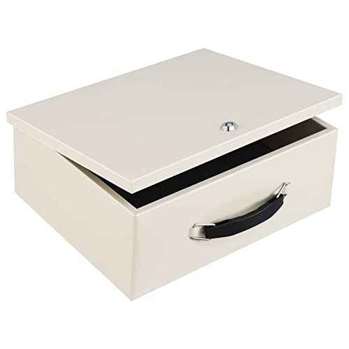 Dalmbox Portable Fire Safe Box with Key Lock, Fire Resistant Metal Lock Box for Documents, Security Strong Storage Box Safety Deposit Box for Home, Outside, Car, XL Large,13.2¡±x 11¡±x 5.1'', Beige