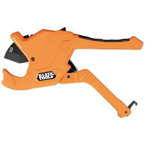 Klein Tools 50044 Ratcheting PVC Pipe Cutter Tool, 1-1/4 Inch I.D. Cutting Capacity for PVC, CPVC, and PEX Pipes, One-Handed Blade Retraction