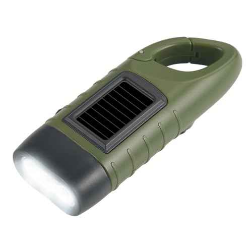Hand Crank Solar Flashlight, Portable LED Survival Flashlight for Camping, Outdoor, Hiking - No Battery Required - Green