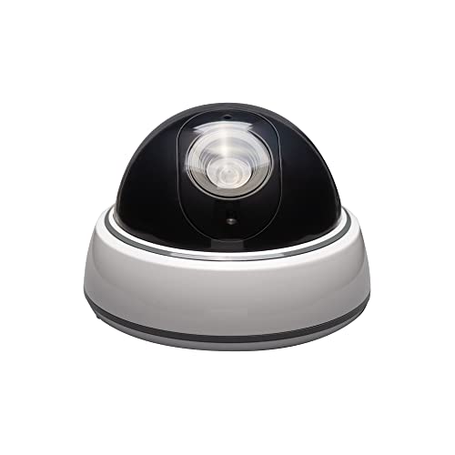 SABRE Fake Dome Security Camera, Flashing Red Light For Nighttime Visibility, Realistic Design Deters Intruders, Battery Operated, No Wiring Required, Fake Dummy Camera, White