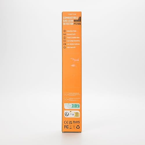 TopTes PT210S Gas Leak Detector, Natural Gas Detector with 4-inch Probe, Propane Leak Detector Locating Combustible Gases Like Natural Gas, Methane for Home, Measures%LEL (Incl. Batteries) - Orange