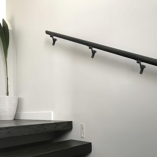 Khtumeware 6 Pack Matte Black 3 Inch Heavy Duty Hand Rail Brackets for Stairways & Home
