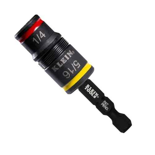 Klein Tools 32931 3-in-1 SAE Impact Socket Set, 1 Flip Socket with 1/4 and 5/16 Nut Driver Sizes and 1/4-Inch Bit Holder, Impact Rated 2-Inch Shaft