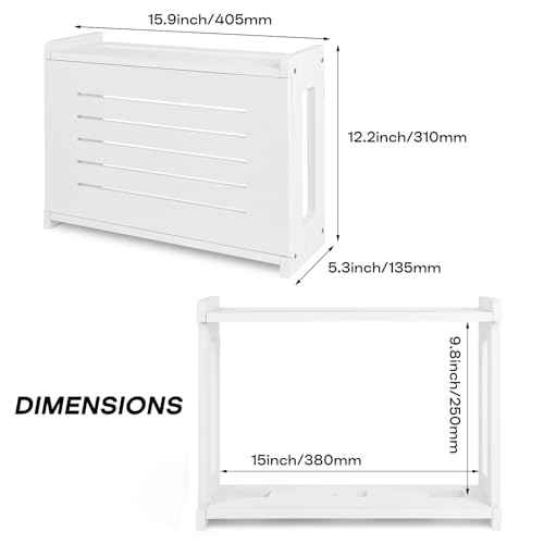 Router Shelf Wall Mount WiFi Router Storage Box Modem Cable Router Cover Organized Power Strip Cable Management Hider Rack by Solid Wood Need Assembly White