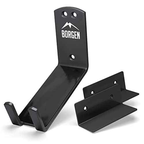 Borgen Bike Wall Mount Pedal Hook for E-Bikes, MTB & Road - Bicycle Wall Mount with Support Brackets and Wall Protection Pads, Suitable as Bike Rack Garage Bike Storage Shed and Bicycle Storage Indoor